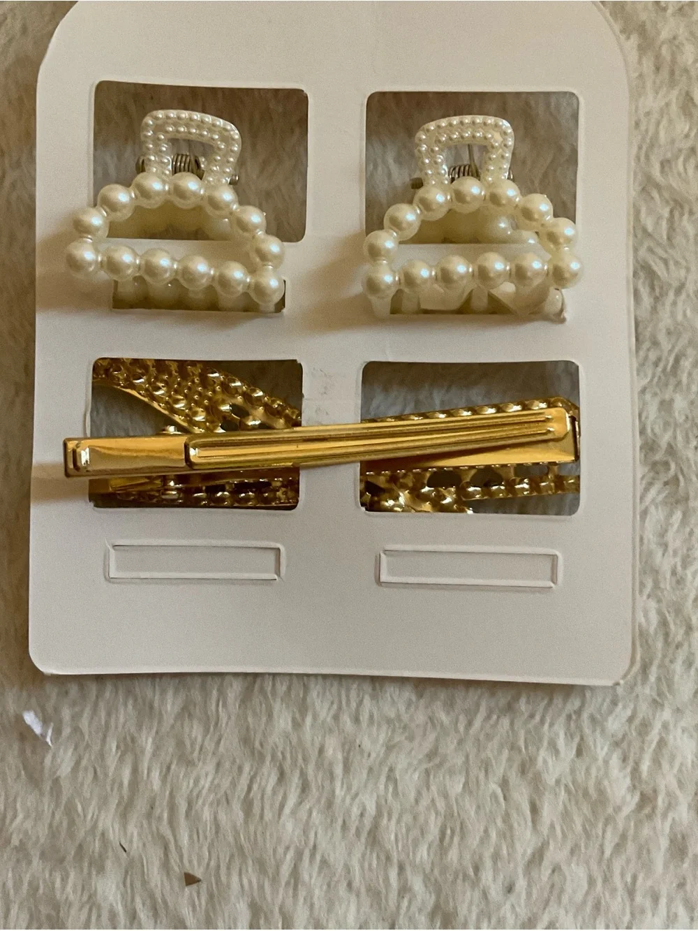Girls Pearl and Gold Bow Hair Clip Set - Kids Hair Accessories